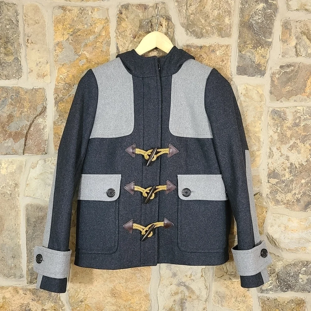 NEW J Crew 0 Colorblock Duffle Toggle Wool Coat Jacket
